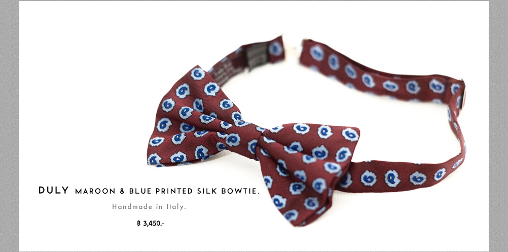 DULY maroon & blue printed silk bowtie.